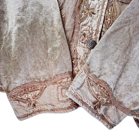 FlashBack Couture Gold Embroidered Embellished Jacket Beaded Button Down Pockets - Picture 11 of 16